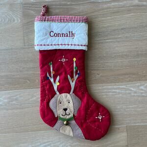Pottery Barn Kids Quilted Reindeer Dog Puppy Christmas Stocking "Connally"